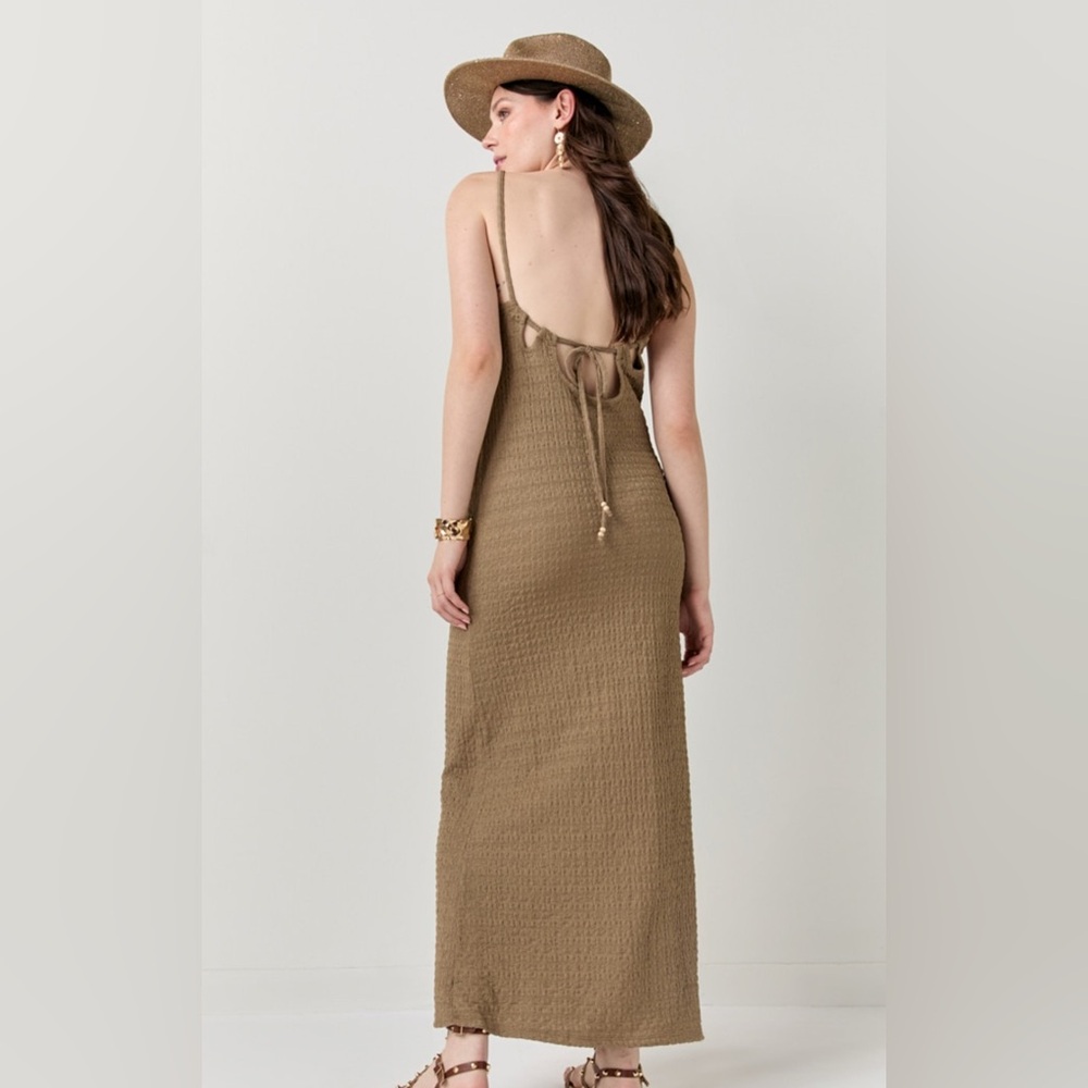 New Francescas Alice Crochet Tie Back Tan Chic Maxi Dress Chic Maxi Dress - Picture 4 of 6